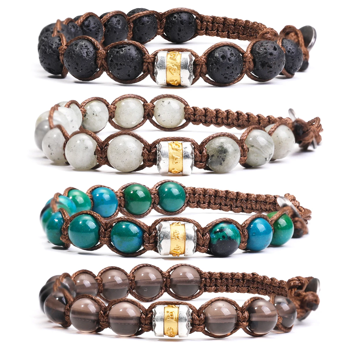 Classic Men's Bracelet With 8mm Natural Stone Round Bead Handcrafted Adjustable Tibetan Buddhist Scripture Bracelet Jewelry Gift - Image 1