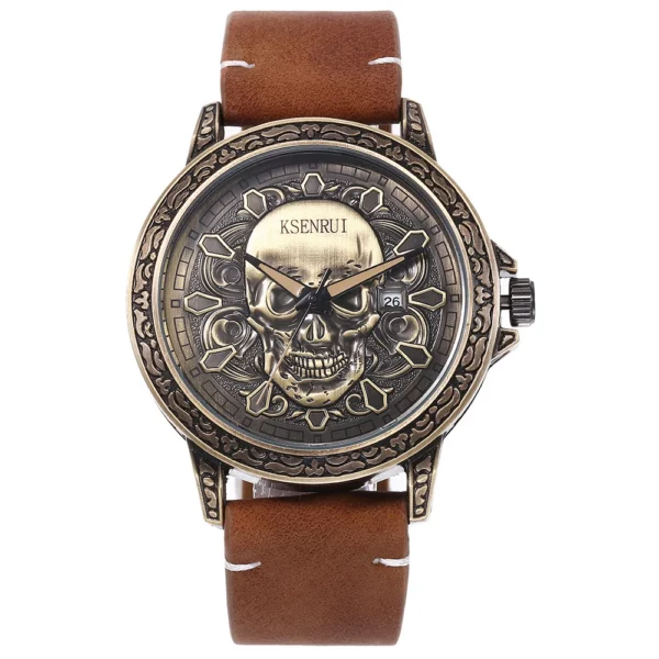 Cool Mens Watch Skull Face Design Fashion Steel Leather Strap Retro Quartz Watch Men Male Clock Reloj Hombre Gifts Drop Shipping
