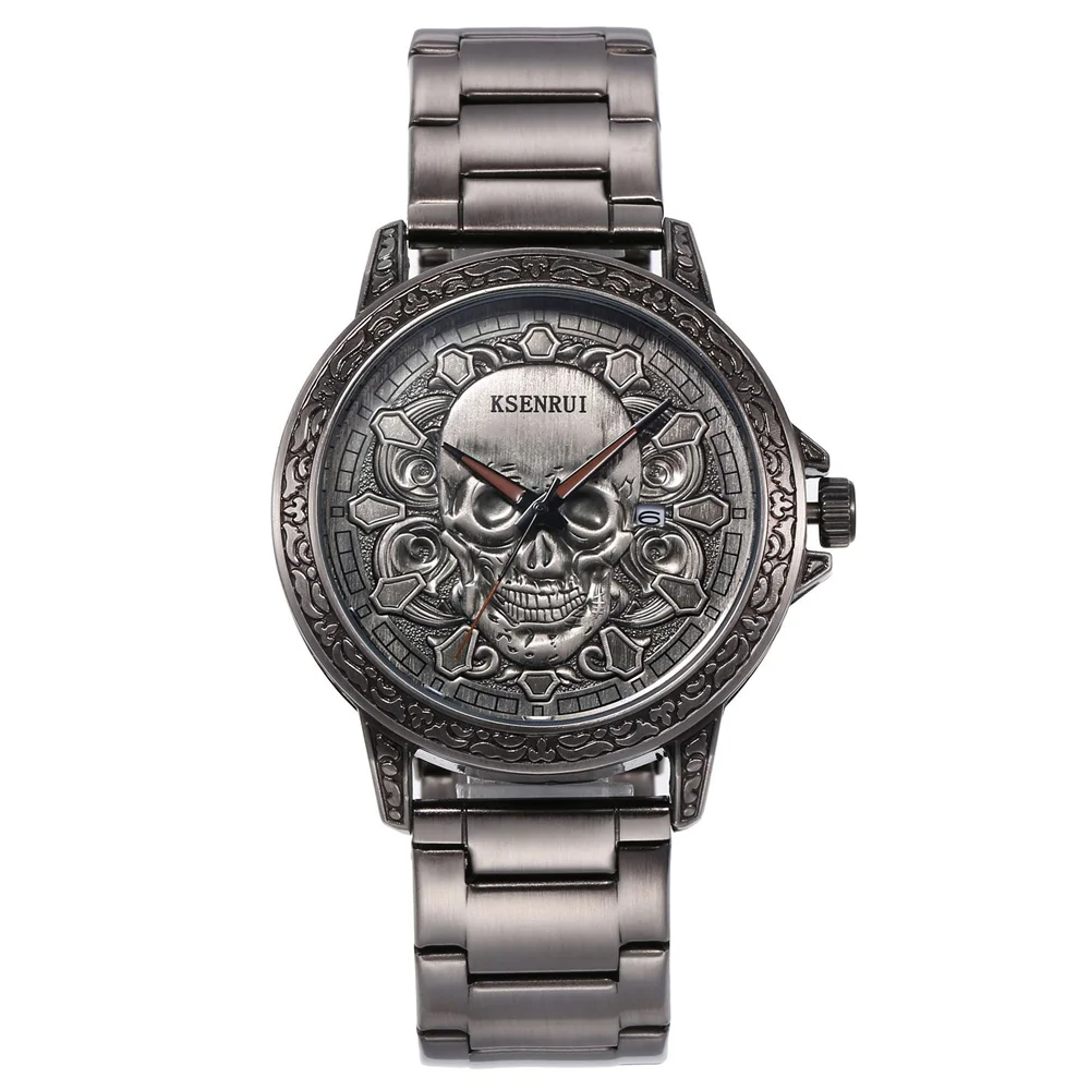 Cool Mens Watch Skull Face Design Fashion Steel Leather Strap Retro Quartz Watch Men Male Clock Reloj Hombre Gifts Drop Shipping - Image 16