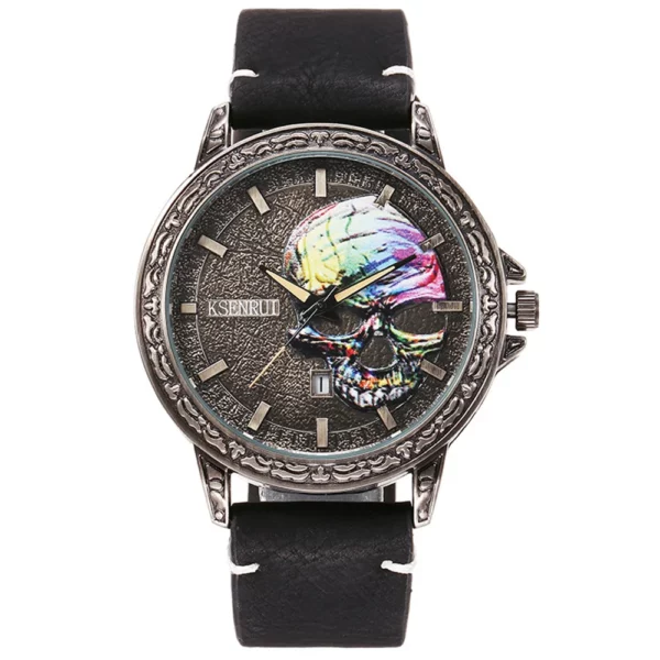 Cool Mens Watch Skull Face Design Fashion Steel Leather Strap Retro Quartz Watch Men Male Clock Reloj Hombre Gifts Drop Shipping