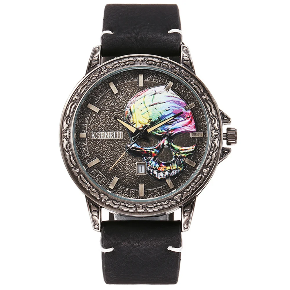 Cool Mens Watch Skull Face Design Fashion Steel Leather Strap Retro Quartz Watch Men Male Clock Reloj Hombre Gifts Drop Shipping - Image 11