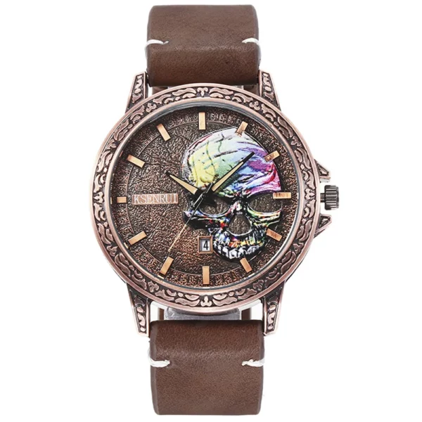 Cool Mens Watch Skull Face Design Fashion Steel Leather Strap Retro Quartz Watch Men Male Clock Reloj Hombre Gifts Drop Shipping
