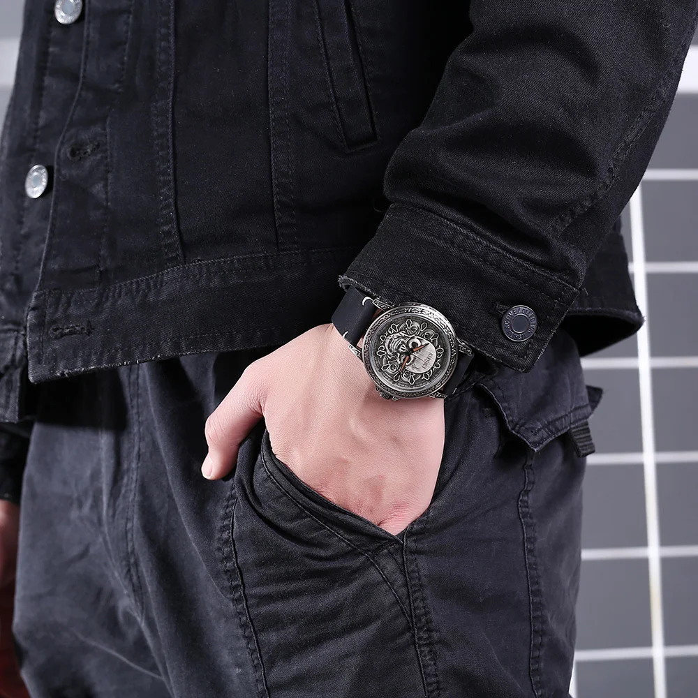 Cool Mens Watch Skull Face Design Fashion Steel Leather Strap Retro Quartz Watch Men Male Clock Reloj Hombre Gifts Drop Shipping - Image 3