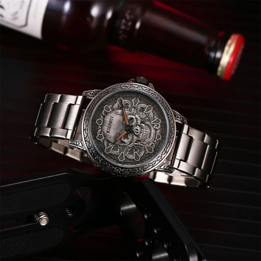 Cool Mens Watch Skull Face Design Fashion Steel Leather Strap Retro Quartz Watch Men Male Clock Reloj Hombre Gifts Drop Shipping - Image 4