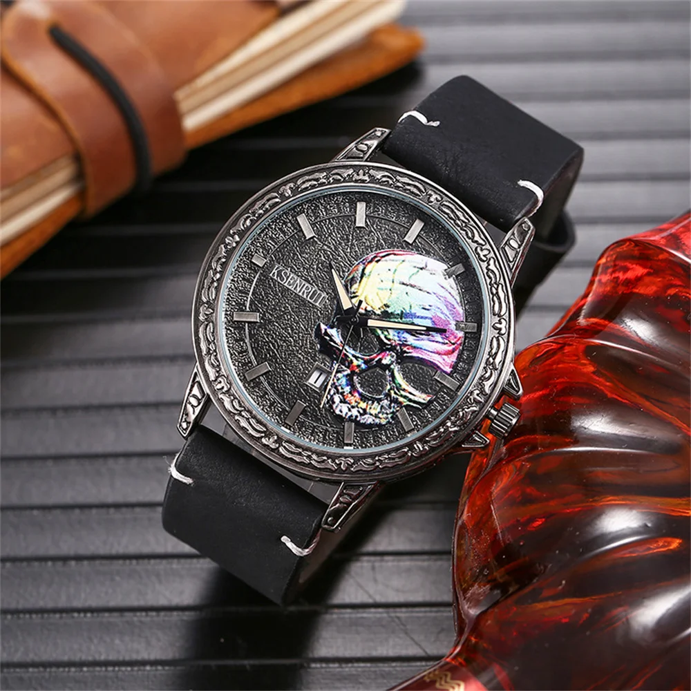 Cool Mens Watch Skull Face Design Fashion Steel Leather Strap Retro Quartz Watch Men Male Clock Reloj Hombre Gifts Drop Shipping - Image 5