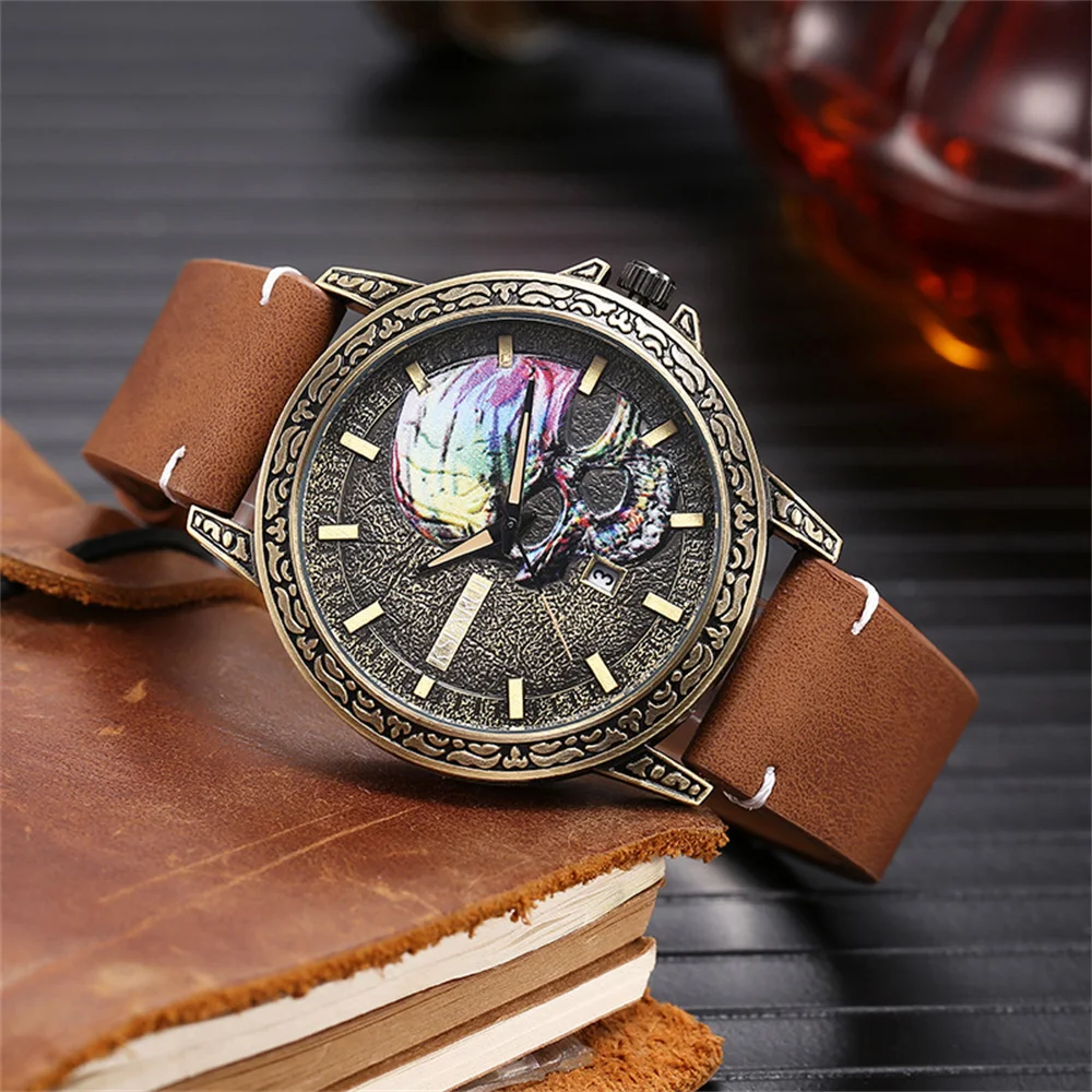 Cool Mens Watch Skull Face Design Fashion Steel Leather Strap Retro Quartz Watch Men Male Clock Reloj Hombre Gifts Drop Shipping - Image 6