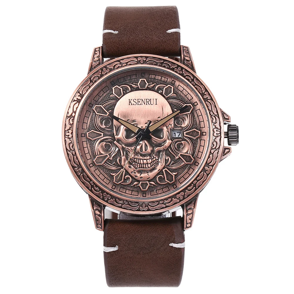 Cool Mens Watch Skull Face Design Fashion Steel Leather Strap Retro Quartz Watch Men Male Clock Reloj Hombre Gifts Drop Shipping - Image 14
