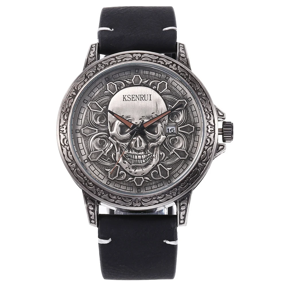 Cool Mens Watch Skull Face Design Fashion Steel Leather Strap Retro Quartz Watch Men Male Clock Reloj Hombre Gifts Drop Shipping - Image 1