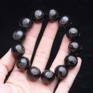 Ebony Men's Wooden Yin Yang Bracelet Symbol of Philosophy Male Bracelet Symbol of Divination 20 Mm Black Wooden Bead Bracelet - Image 8