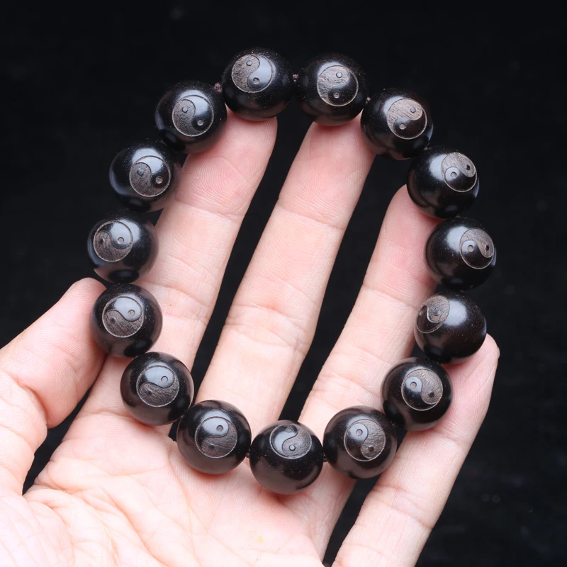 Ebony Men's Wooden Yin Yang Bracelet Symbol of Philosophy Male Bracelet Symbol of Divination 20 Mm Black Wooden Bead Bracelet - Image 7