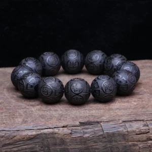 Genuine Natural Black Wooden Beads Tibetan Buddhist Tools 12 Beads Prayer Bracelet Beaded Men's Bracelet - Image 2
