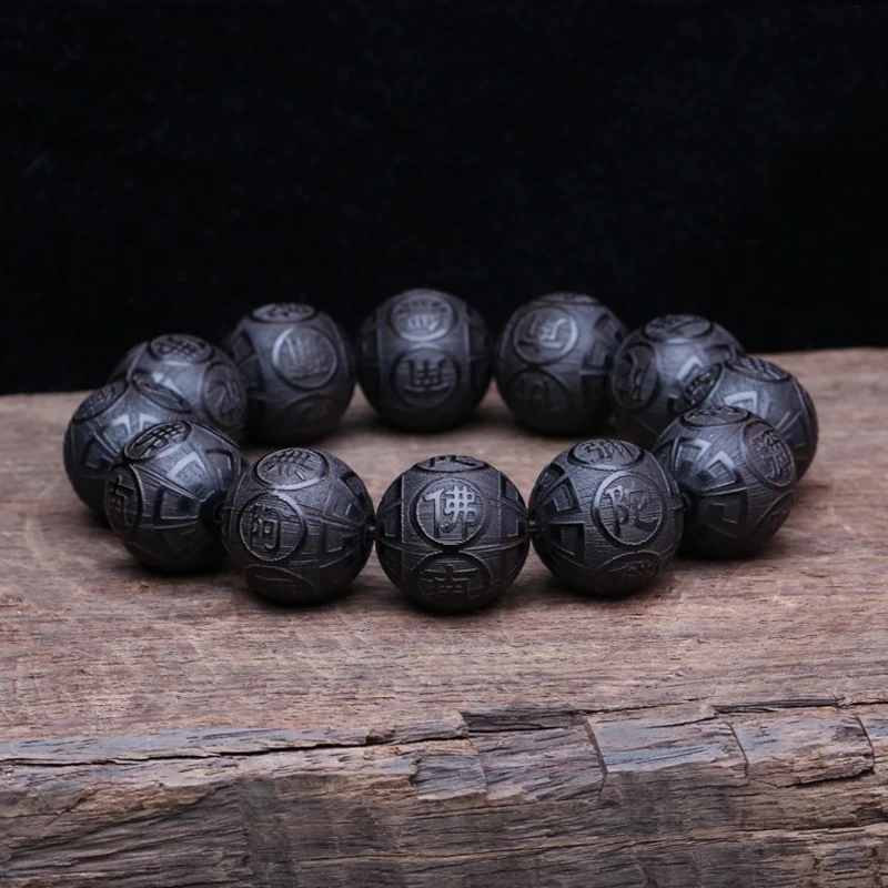 Genuine Natural Black Wooden Beads Tibetan Buddhist Tools 12 Beads Prayer Bracelet Beaded Men's Bracelet - Image 2