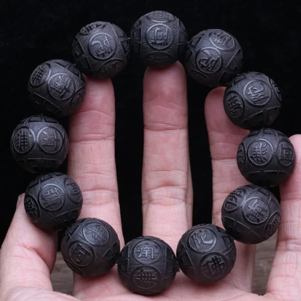 Genuine Natural Black Wooden Beads Tibetan Buddhist Tools 12 Beads Prayer Bracelet Beaded Men's Bracelet