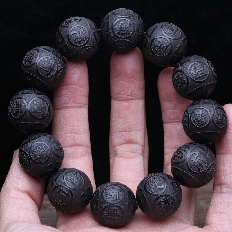 Genuine Natural Black Wooden Beads Tibetan Buddhist Tools 12 Beads Prayer Bracelet Beaded Men's Bracelet - Image 9