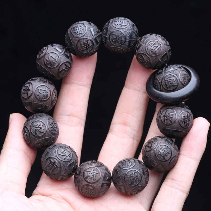 Genuine Natural Black Wooden Beads Tibetan Buddhist Tools 12 Beads Prayer Bracelet Beaded Men's Bracelet - Image 8
