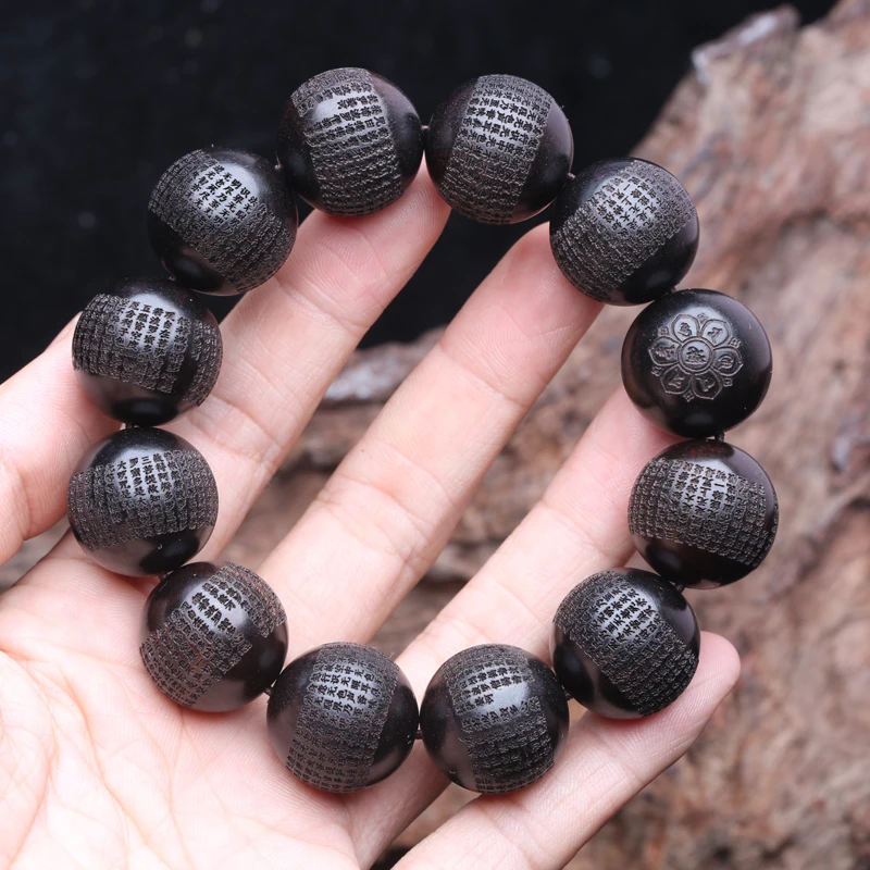 Genuine Natural Black Wooden Beads Tibetan Ebony 20mm mm Prayer Wheel Bracelet Men's Classic - Image 2