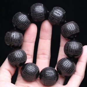 Genuine Natural Black Wooden Beads Tibetan Ebony 20mm mm Prayer Wheel Bracelet Men's Classic - Image 4