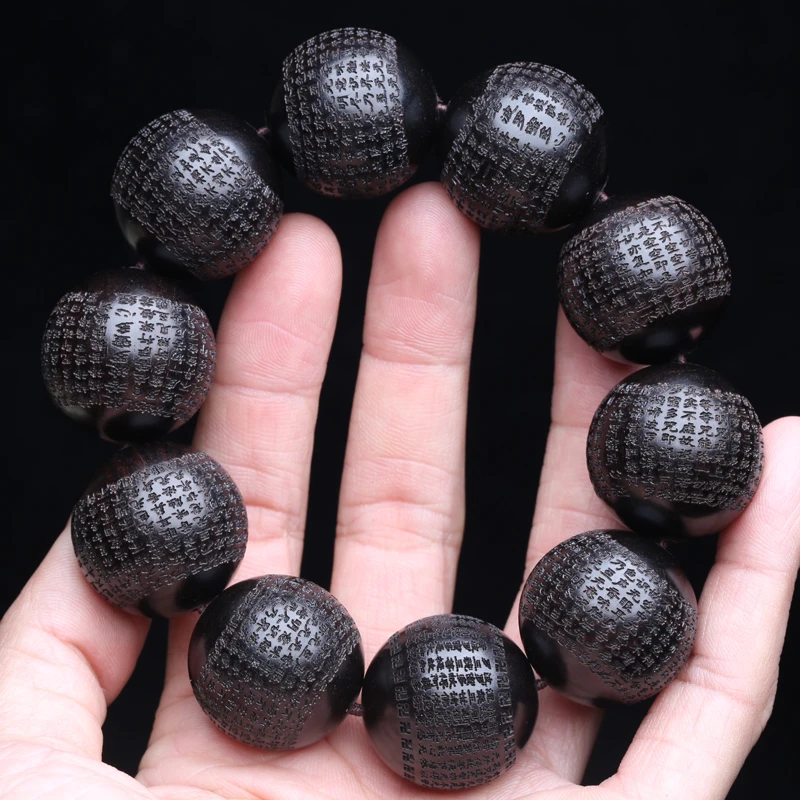 Genuine Natural Black Wooden Beads Tibetan Ebony 20mm mm Prayer Wheel Bracelet Men's Classic - Image 4
