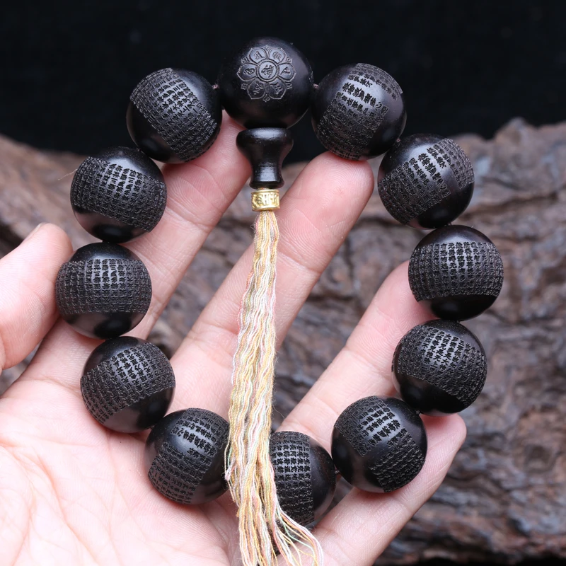 Genuine Natural Black Wooden Beads Tibetan Ebony 20mm mm Prayer Wheel Bracelet Men's Classic - Image 1