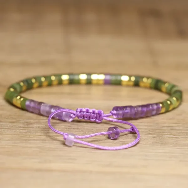 Braided Amethyst & Peridot Gemstone Bracelet, 2x4mm