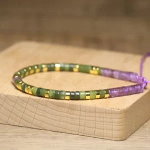 Braided Amethyst & Peridot Gemstone Bracelet, 2x4mm - Image 3