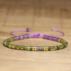 Braided Amethyst & Peridot Gemstone Bracelet, 2x4mm