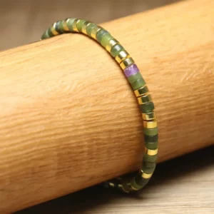 Braided Amethyst & Peridot Gemstone Bracelet, 2x4mm - Image 5
