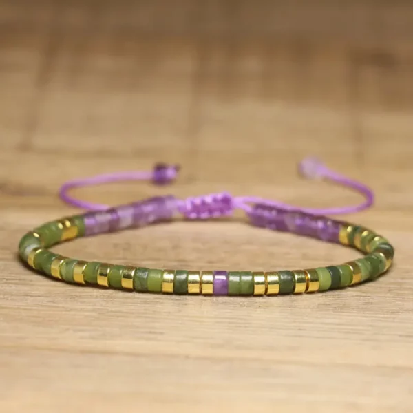 Braided Amethyst & Peridot Gemstone Bracelet, 2x4mm