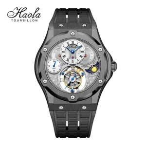 Haofa تحلق توربيون ساعات للرجال GMT Moonphase الياقوت حركة يدوية الميكانيكية ساعة رجالي الأعمال فستان كاجوال 1919