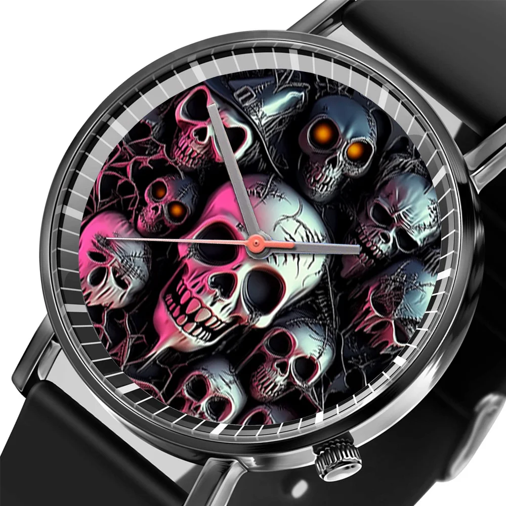 Hot Halloween Simple Skull Design Men And Women Quartz Watches Casual Black Silicone Clock Gift Watch - Image 2