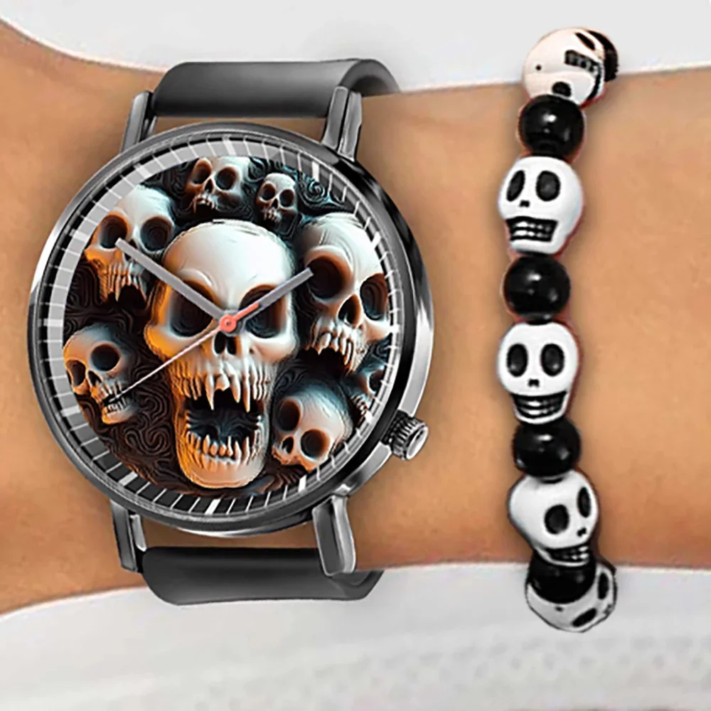 Hot Halloween Simple Skull Design Men And Women Quartz Watches Casual Black Silicone Clock Gift Watch - Image 12