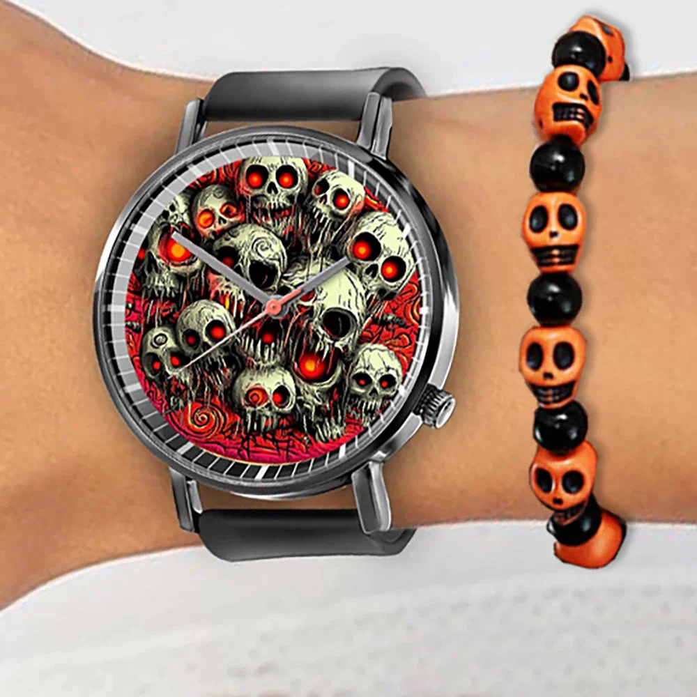 Hot Halloween Simple Skull Design Men And Women Quartz Watches Casual Black Silicone Clock Gift Watch - Image 14
