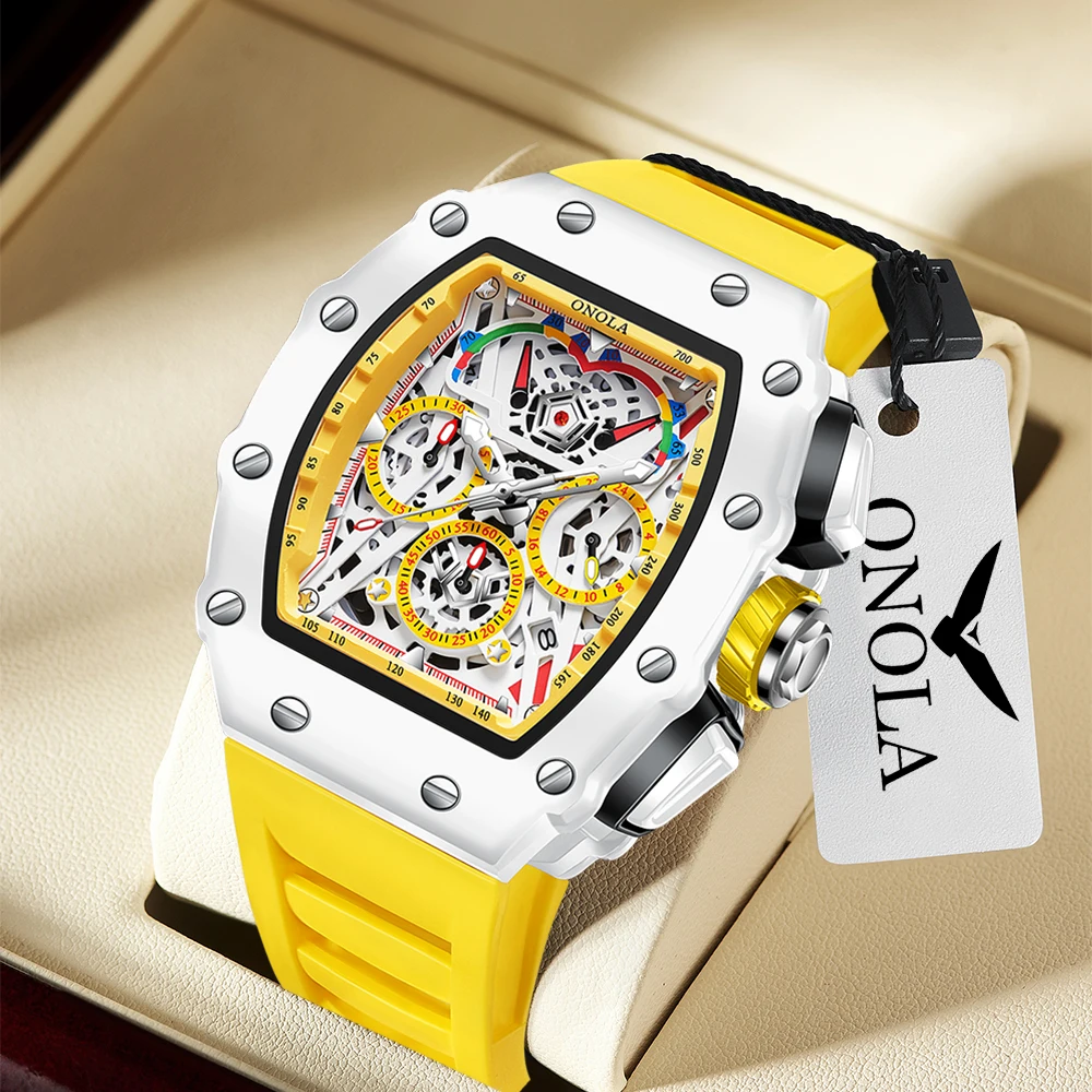 ONOLA Men's White Multifunctional Quartz Watch - Image 3