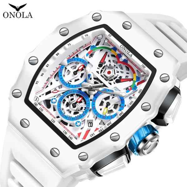 ONOLA Men's White Multifunctional Quartz Watch