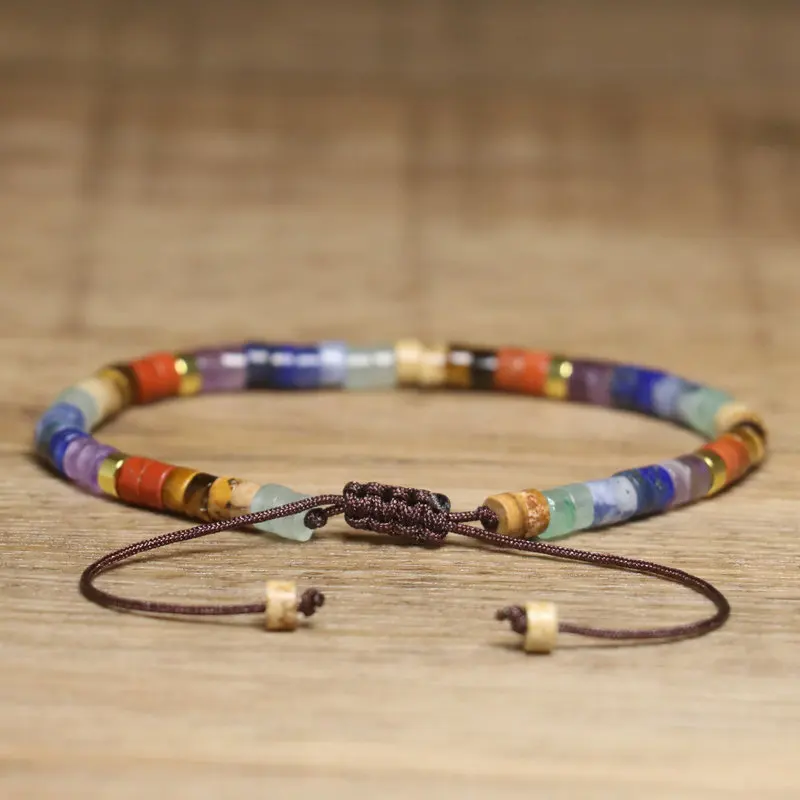 Dainty Handmade Chakra Bracelet, Natural Stone, 2x4mm - Image 2