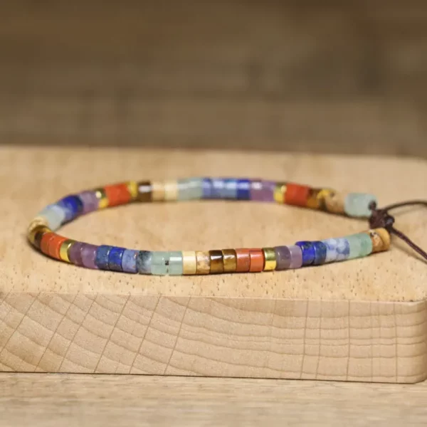 Dainty Handmade Chakra Bracelet, Natural Stone, 2x4mm