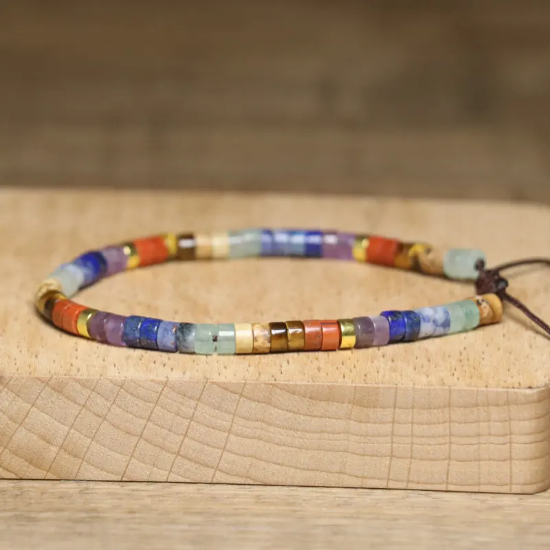 Dainty Handmade Chakra Bracelet, Natural Stone, 2x4mm - Image 3
