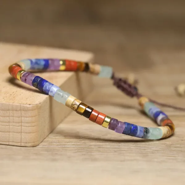 Dainty Handmade Chakra Bracelet, Natural Stone, 2x4mm