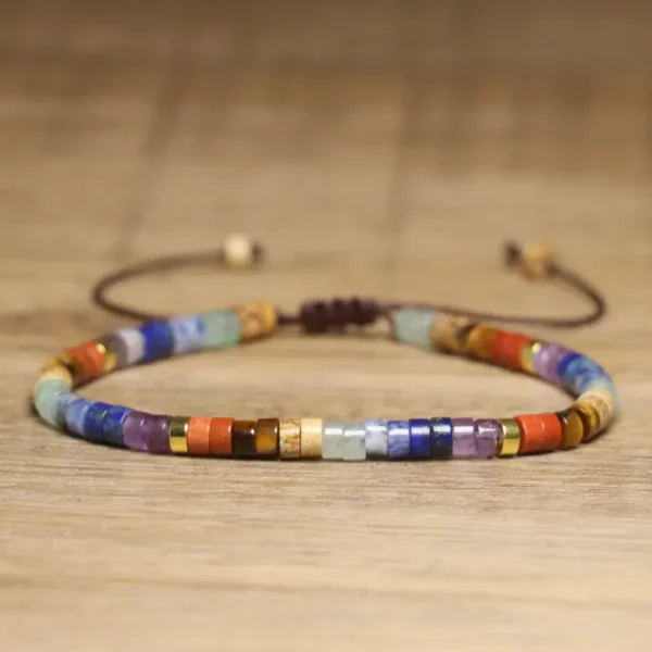 Dainty Handmade Chakra Bracelet, Natural Stone, 2x4mm