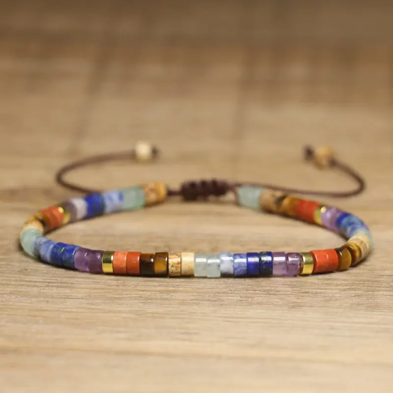 Dainty Handmade Chakra Bracelet, Natural Stone, 2x4mm - Image 1