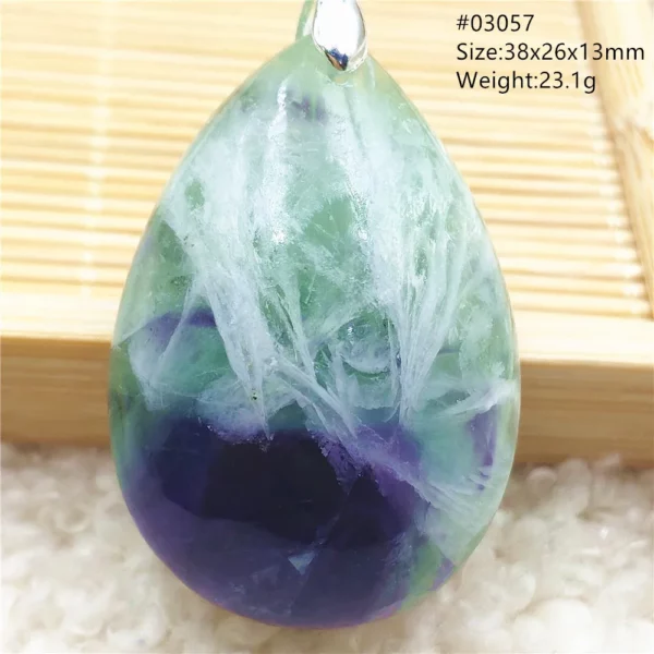 Natural Blue Green Feather Fluorite Quartz Pendant Necklace Jewelry Fashion Gift Women Water Drop Colorful Angel Fluorite AAAAA