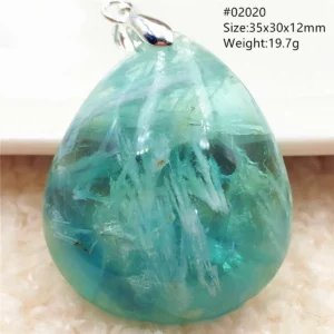Natural Blue Green Feather Fluorite Quartz Pendant Necklace Jewelry Fashion Gift Women Water Drop Colorful Angel Fluorite AAAAA