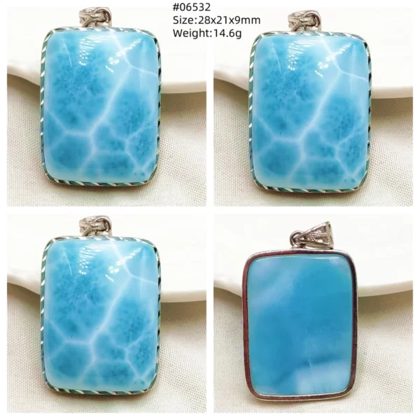 Natural Blue Larimar Heart Pendant Necklace Gemstone Women Men Larimar 17.5*19mm 18K Gold Love Larimar Fashion Jewelry AAAAAA