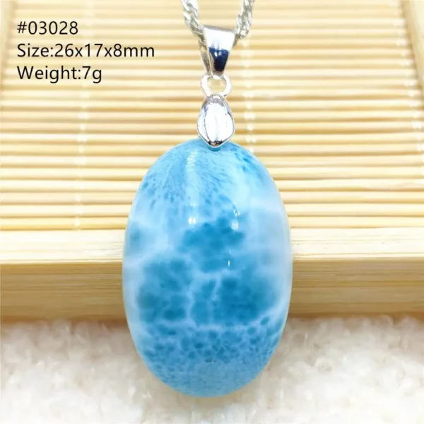 Oval Blue Larimar Teardrop Pendant Necklace, AAAAAA