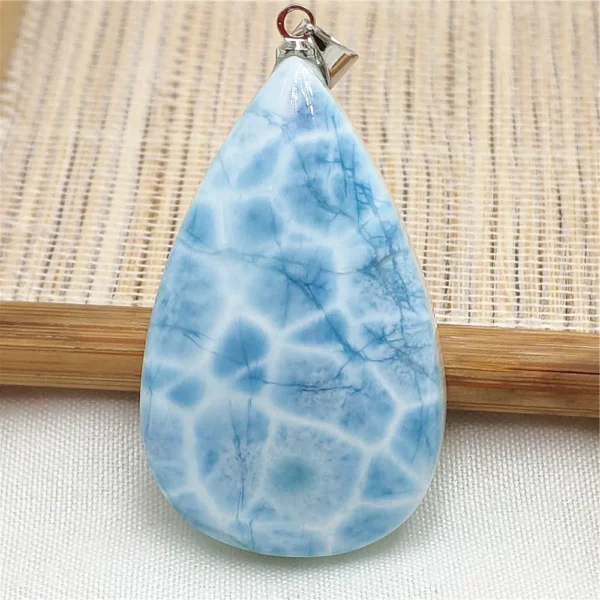 Oval Blue Larimar Teardrop Pendant Necklace, AAAAAA