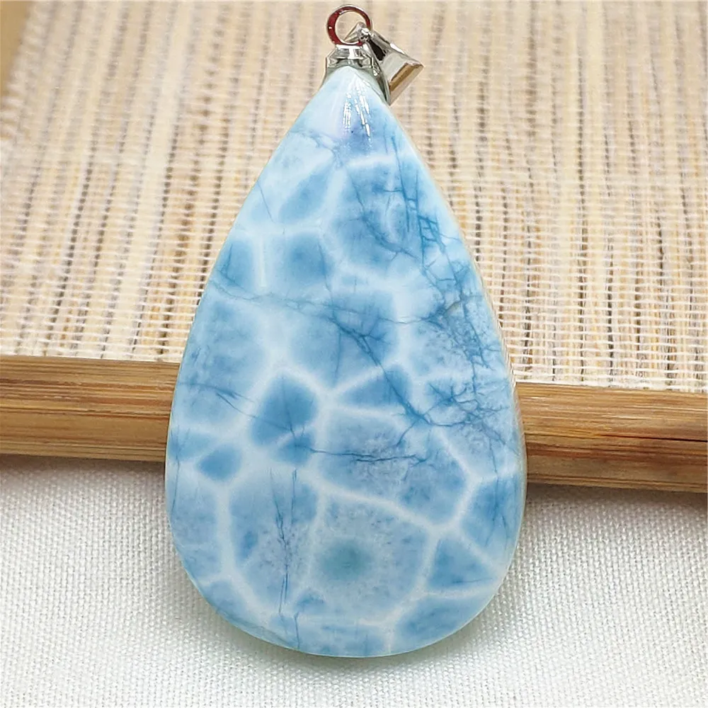 Oval Blue Larimar Teardrop Pendant Necklace, AAAAAA - Image 14
