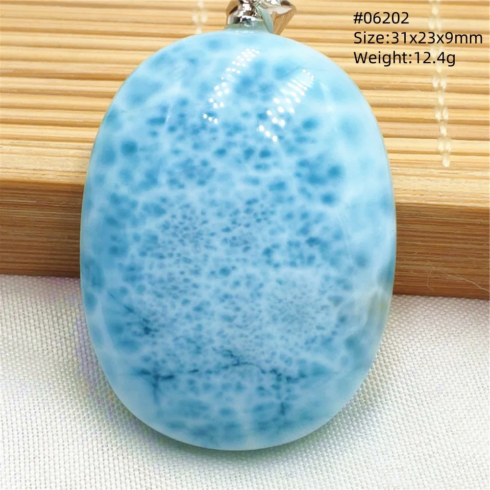 Oval Blue Larimar Teardrop Pendant Necklace, AAAAAA - Image 30