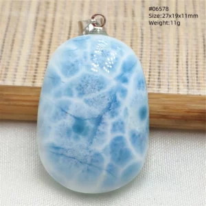 Oval Blue Larimar Teardrop Pendant Necklace, AAAAAA - Image 13