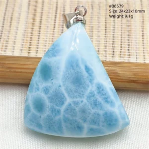 Oval Blue Larimar Teardrop Pendant Necklace, AAAAAA - Image 12