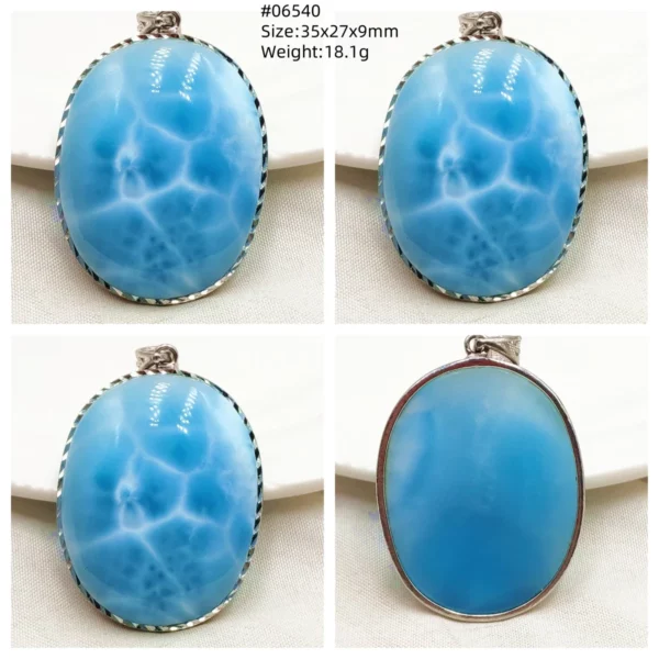 Oval Blue Larimar Teardrop Pendant Necklace, AAAAAA
